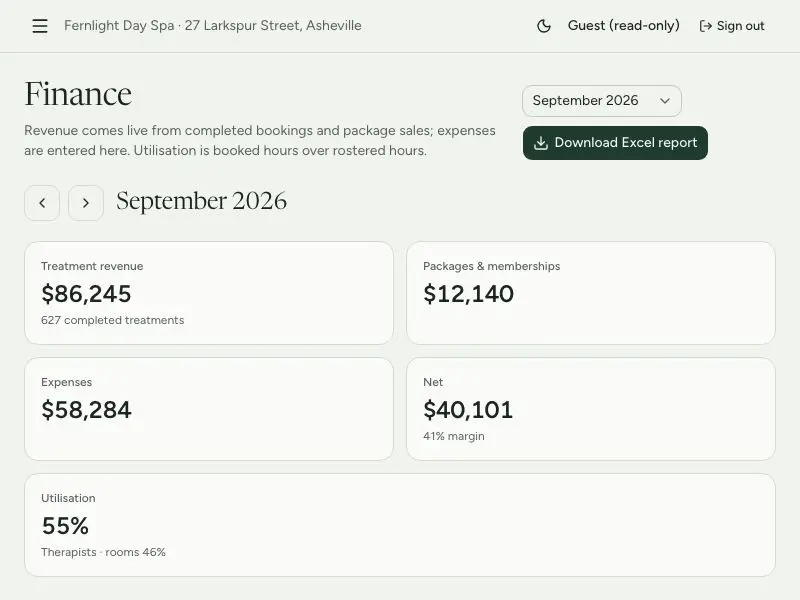 Finance — Fernlight Day Spa