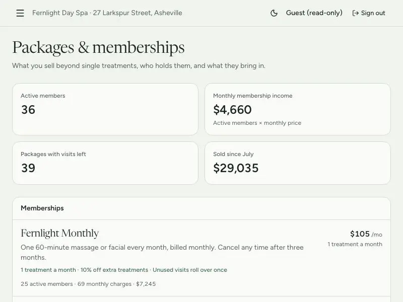 Packages & memberships — Fernlight Day Spa
