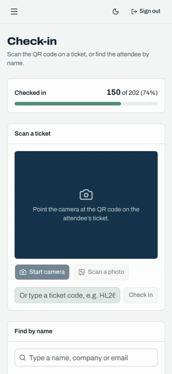 Guest check-in on a phone