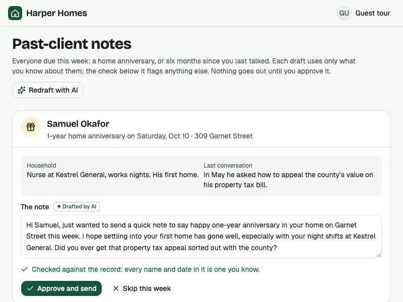 Past-client notes — Harper Homes