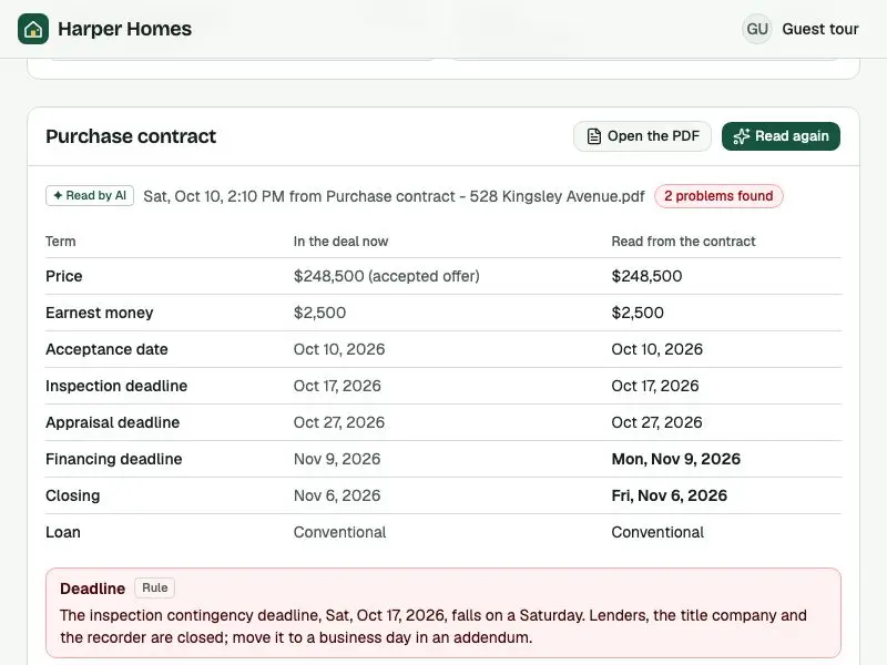 Contract, read for her — Harper Homes