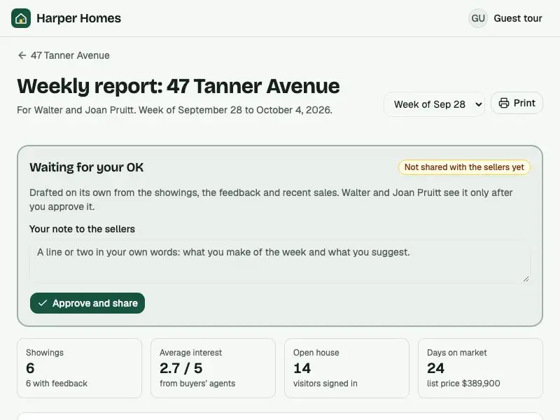 Weekly seller report — Harper Homes