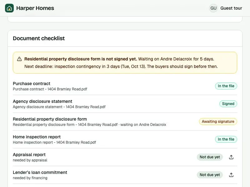 "Not signed yet" — Harper Homes