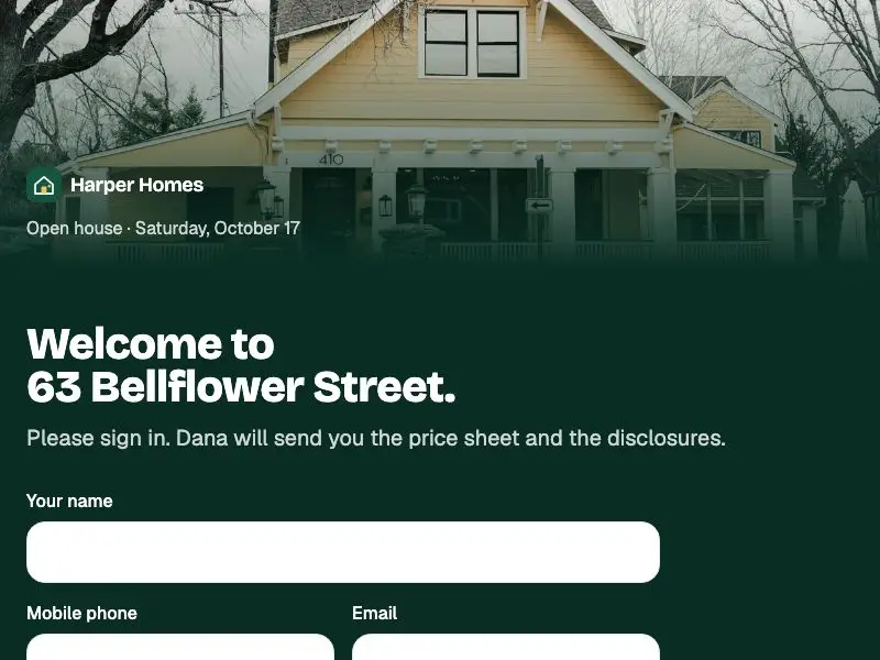 Open-house sign-in — Harper Homes