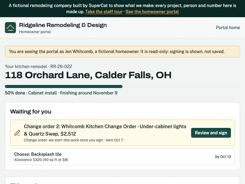 Homeowner portal — Ridgeline Remodeling & Design