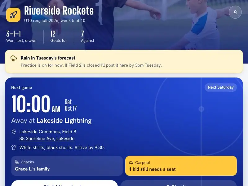 The season page — Riverside Rockets U10