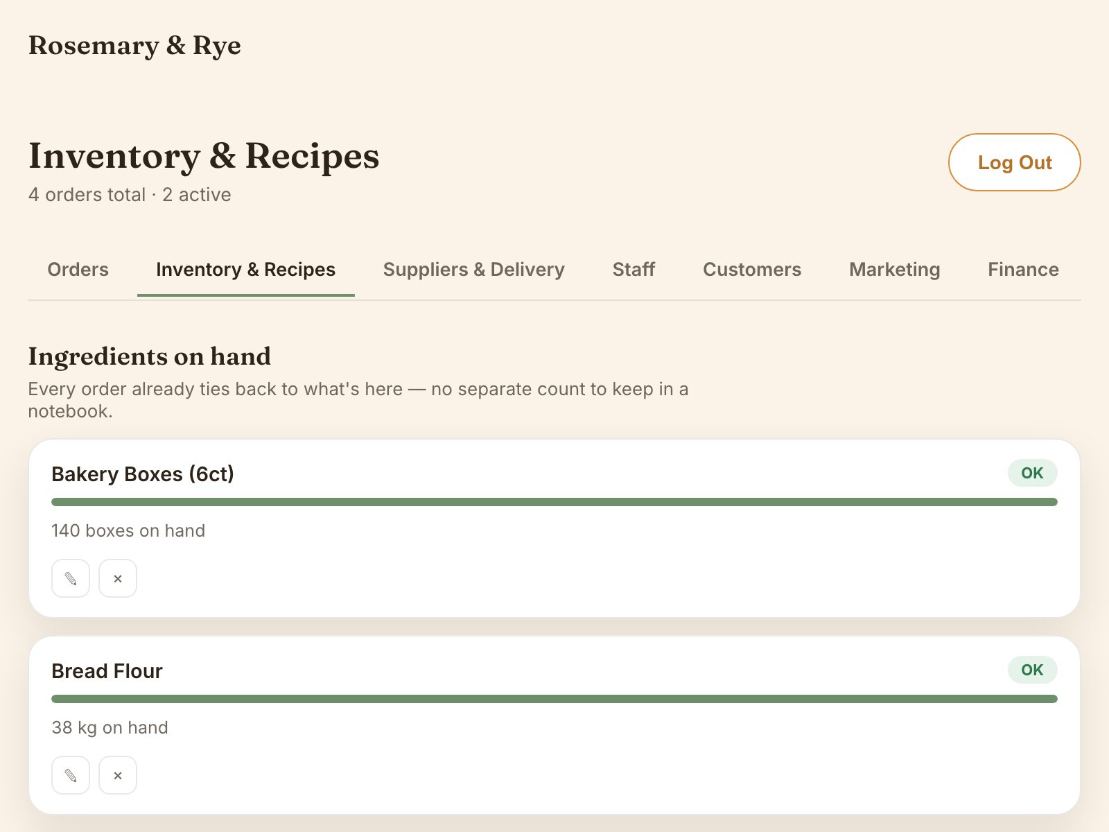 Kho hàng & Công thức — Rosemary & Rye